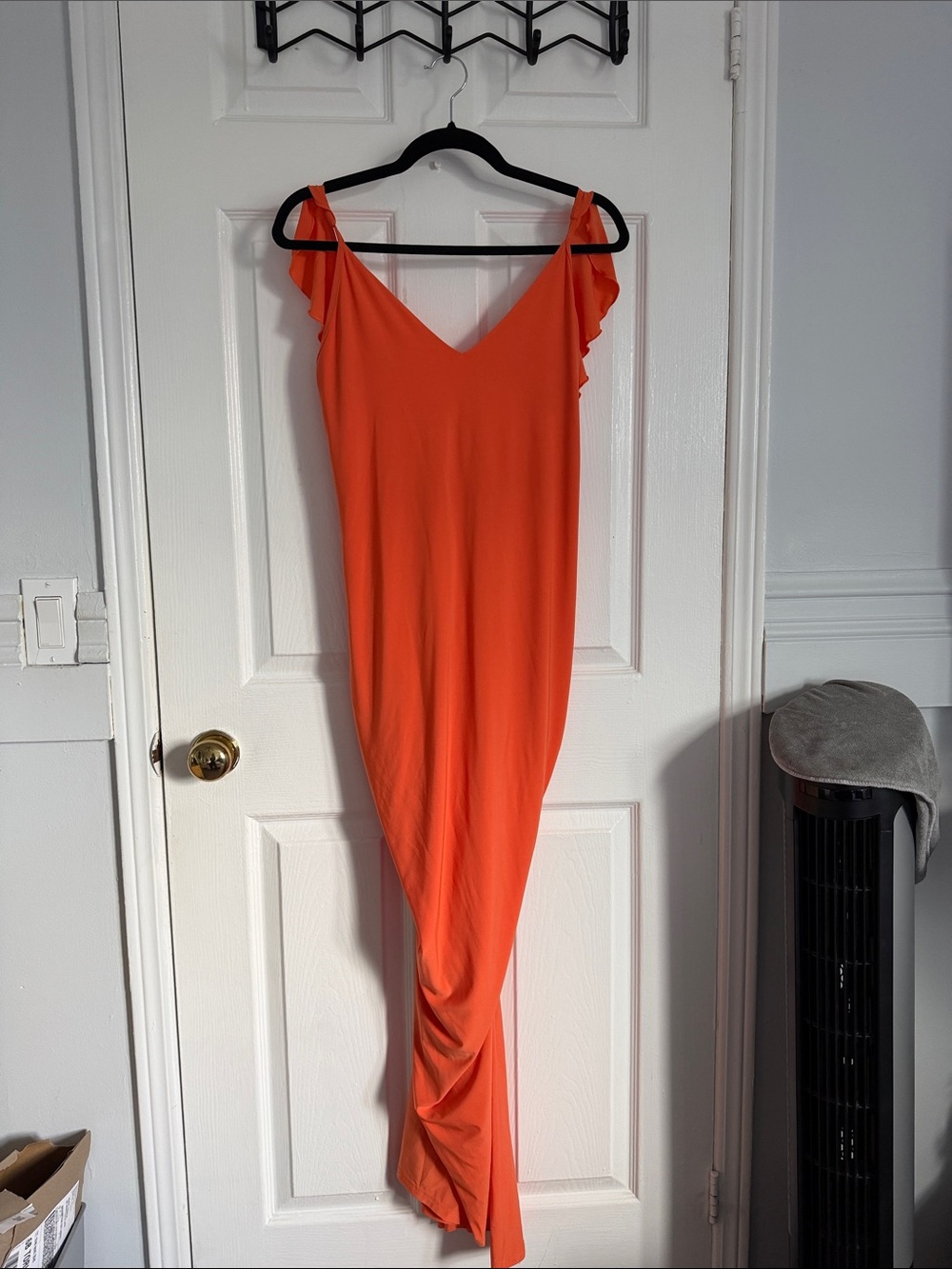 Orange V-Neck Low Back Ruffle Strap Maxi Dress
